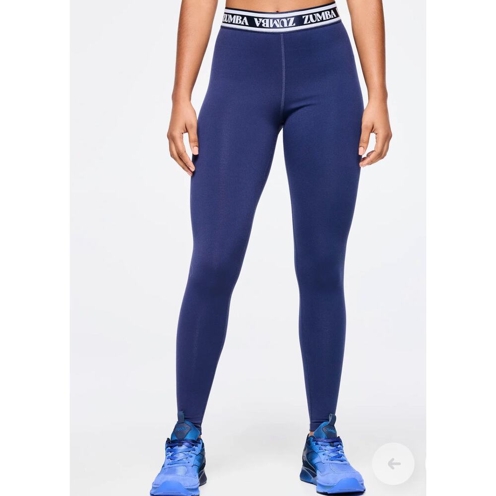 Zumba Out Loud High Rise Ankle Leggings With Elastic Waistband NWT - blue